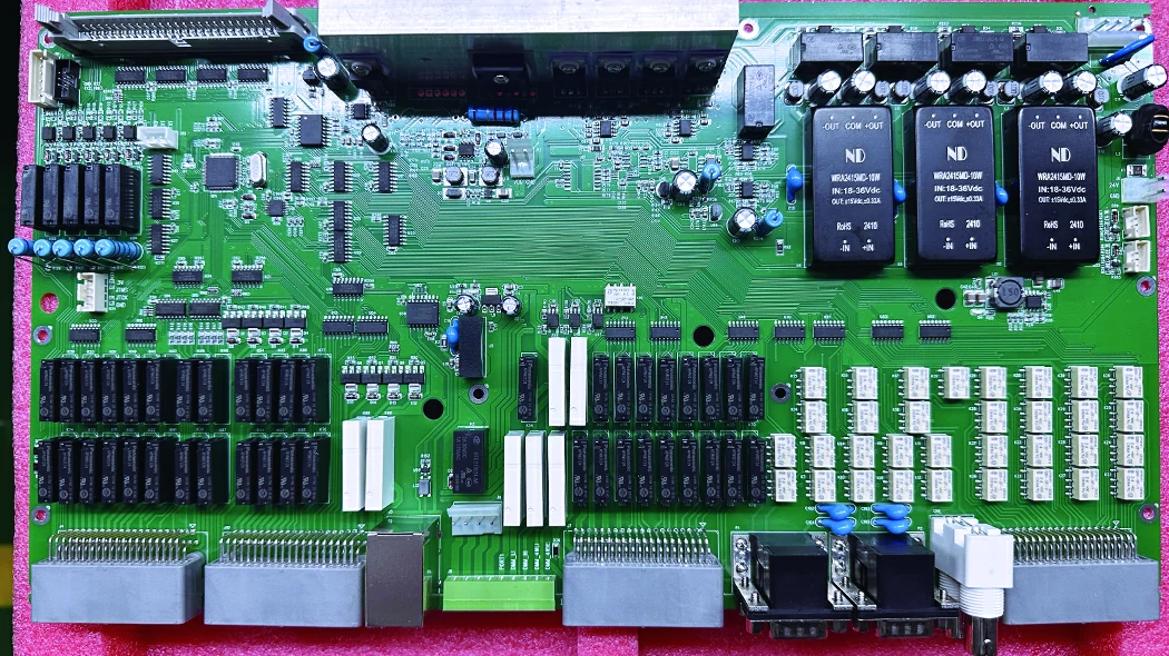 Close-up of a high-density automotive PCB assembly for an ECU, manufactured by SCSPCBA