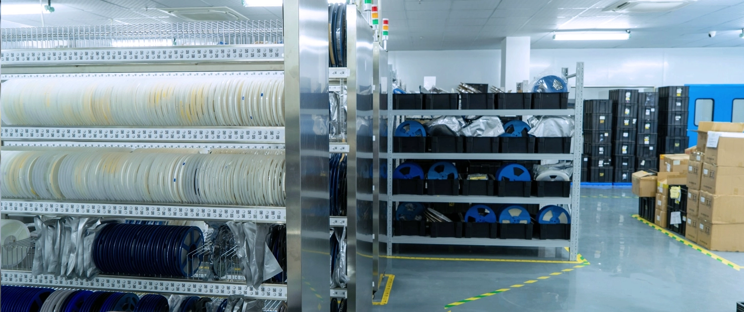 Automated SMT component warehouse with climate control for PCB manufacturing