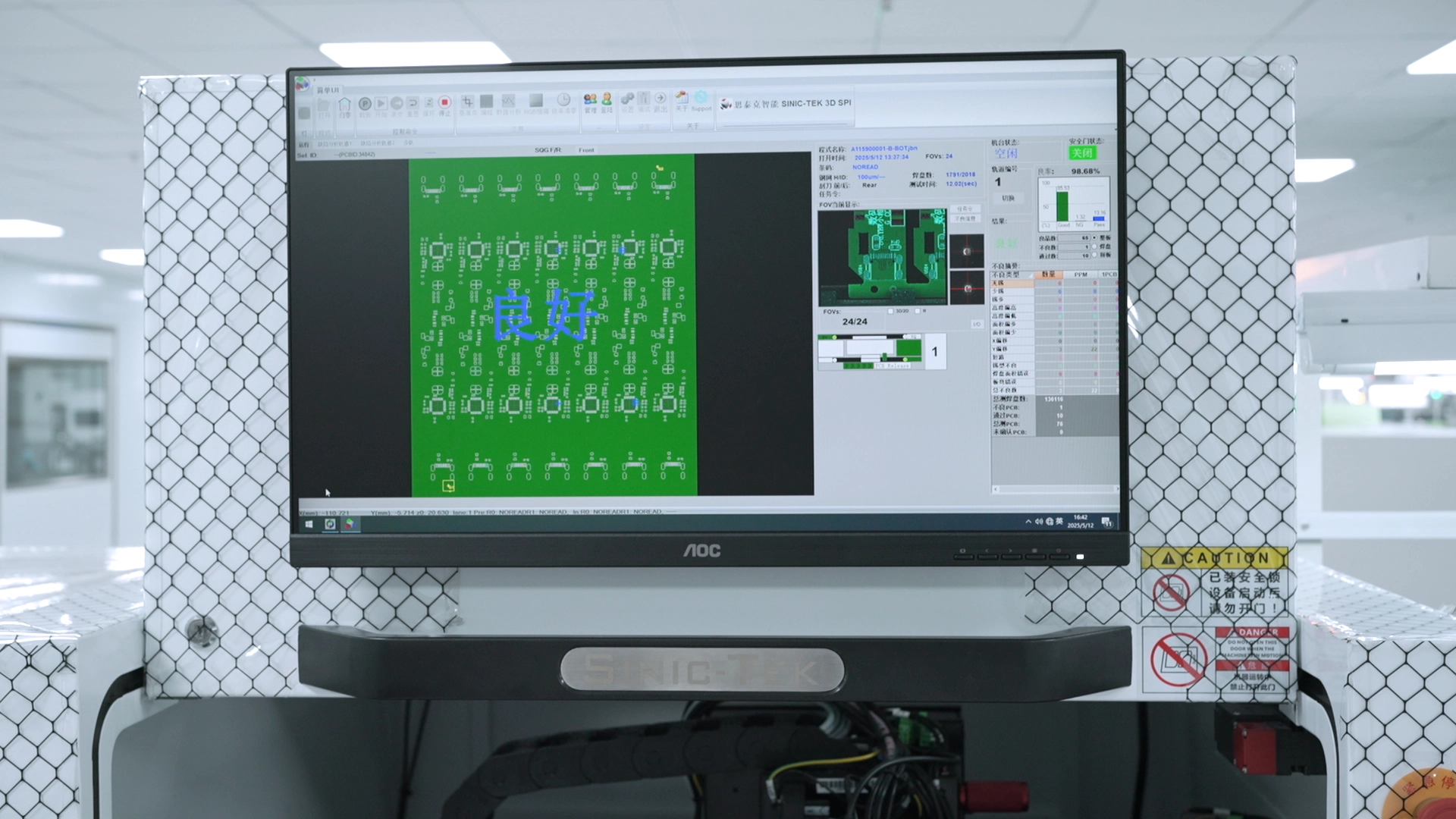 Technician checking circuit operation during functional testing of assembled printed circuit boards