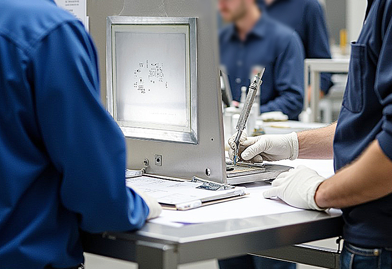 Engineers check the steel plate hole positions and component packaging comparison diagrams item by item