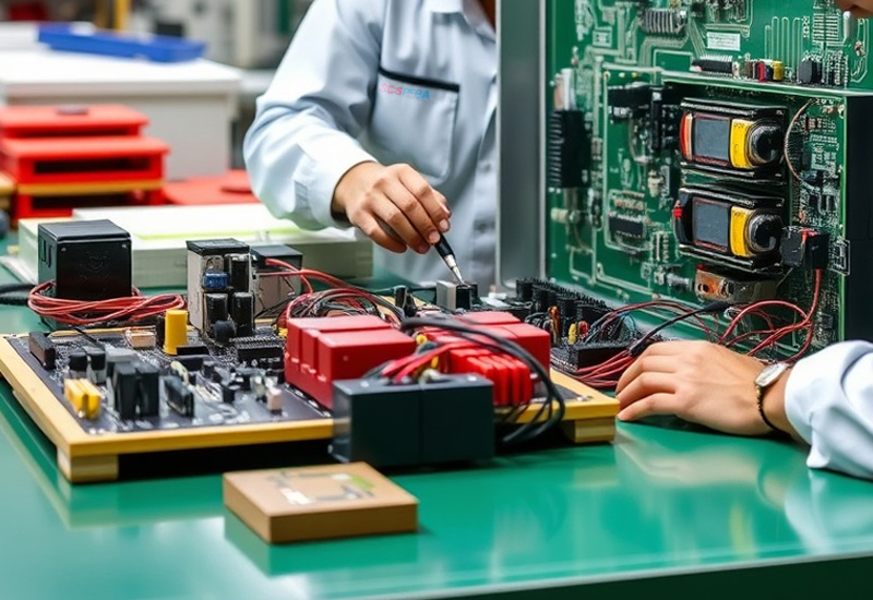 Worker functional testing printed circuit assembly Box Build Assembly process