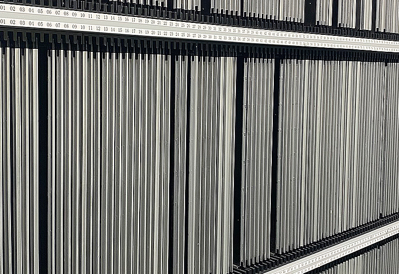 steel plates are suspended vertically and classified by number