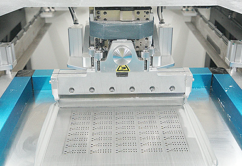 Solder paste being printed on the stencil
