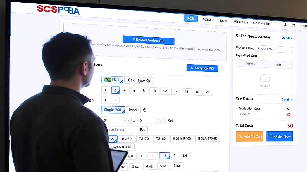 Visitors testing SCSPCBA online PCB and PCBA instant quotation platform