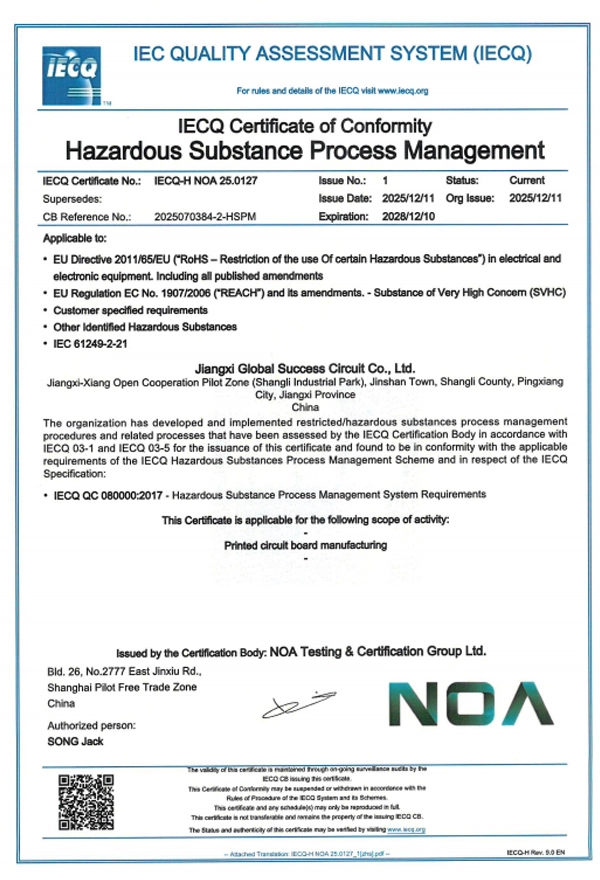 IECQ Certificate of Conformity