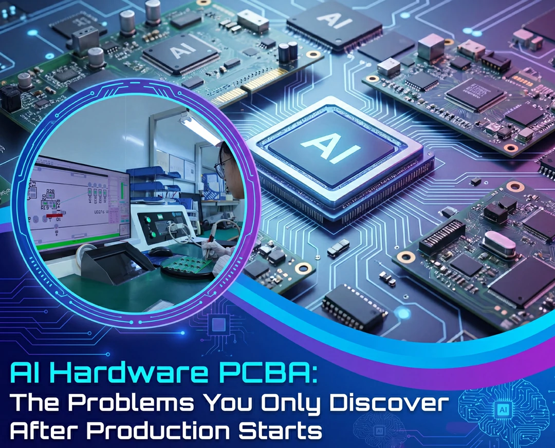 AI hardware PCBA with high-density circuit boards and electronics testing process